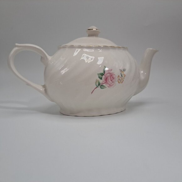 Arthur Wood & Son Staffordshire England Pink Rose Floral Gold Trim Teapot 6305 - Picture 3 of 11